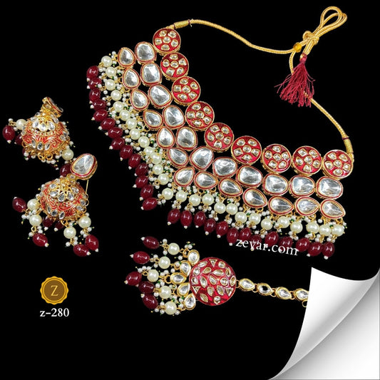 Zevar Necklace Deep Crimson Elegance Choker Set by Zevar Jewellery