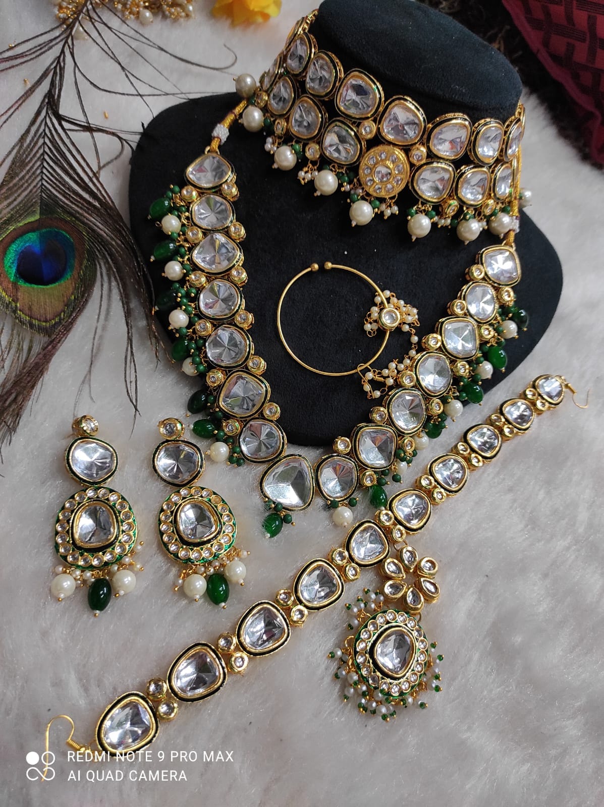 Zevar Necklace Elegant Green Bridal Jewellery Set