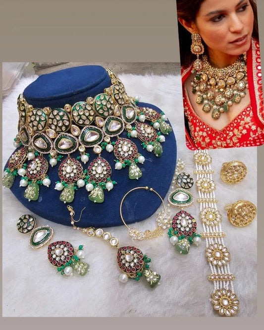 Zevar Necklace Green and Maroon Kundan Choker Necklace Set: A Fusion of Elegance and Tradition