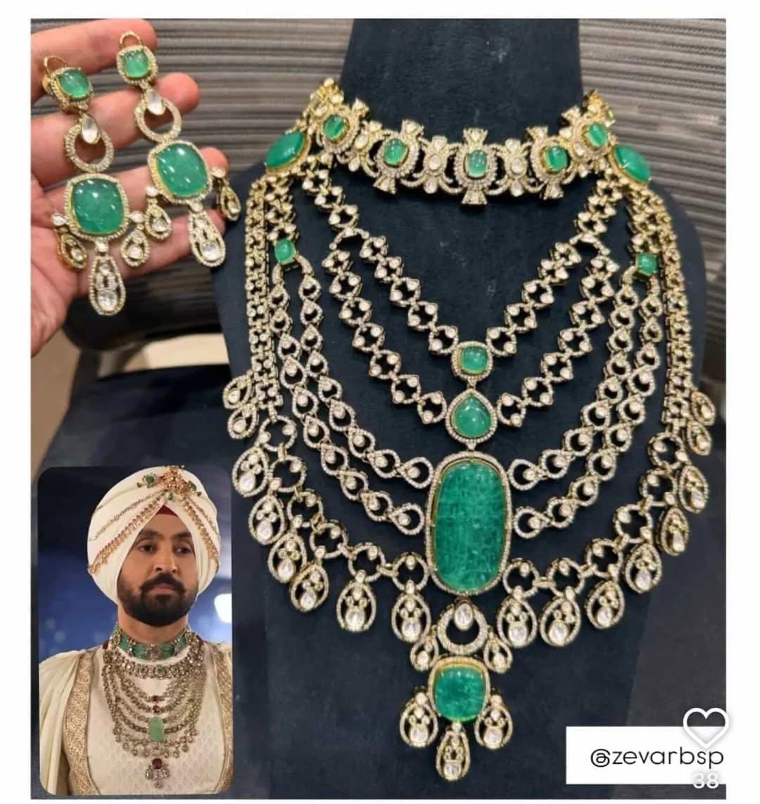 Zevar Necklace Green Diljit Dosanjh Met Gala Doublet Stone Necklace | Luxury Fashion Jewelry
