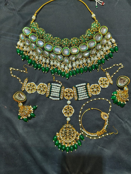 Zevar Necklace Green Heavy Kundan Necklace Set by Zevar Jewellery