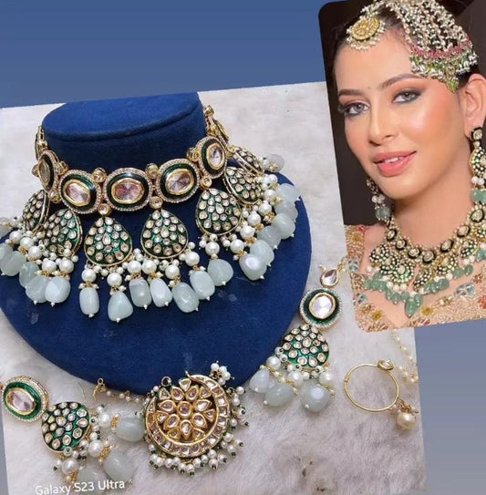 Zevar Necklace Green Kundan Choker Set: Elegance Redefined