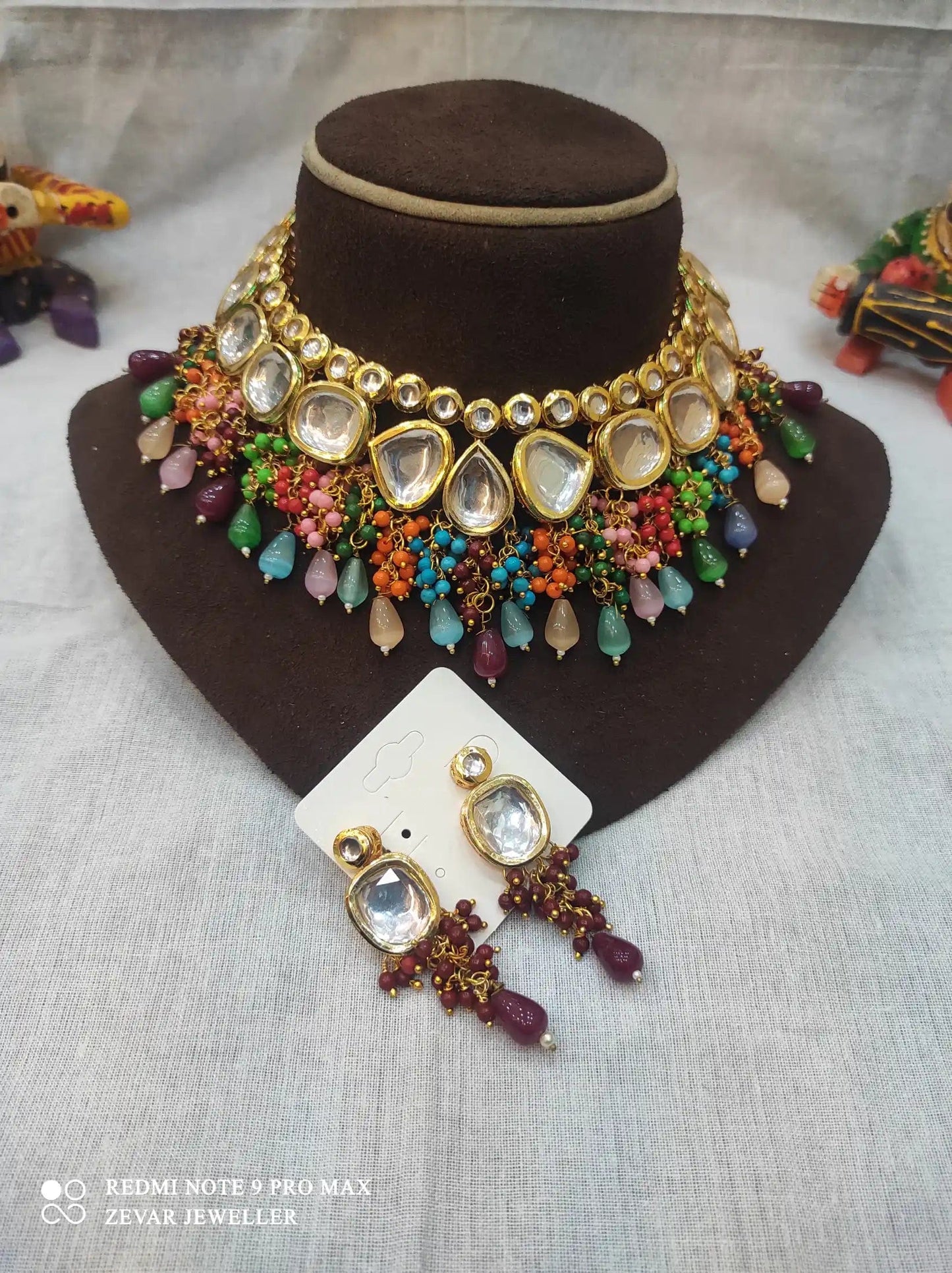 Zevar Necklace High-Quality Kundan Stone Choker Necklace Set - Multicolored