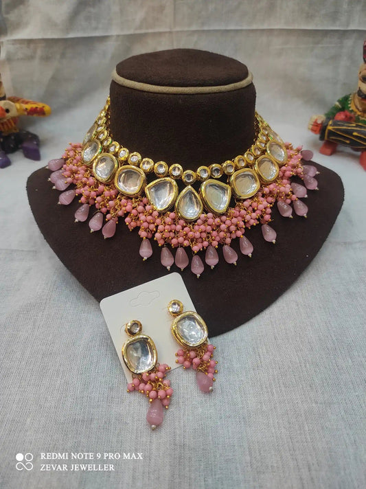 Zevar Necklace High-Quality Kundan Stone Choker Necklace Set - Pitch