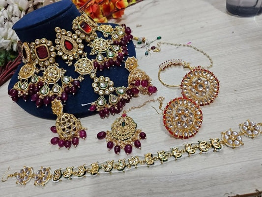 Zevar Necklace Majestic Maroon: Luxurious Heavy Kundan Choker Necklace Set