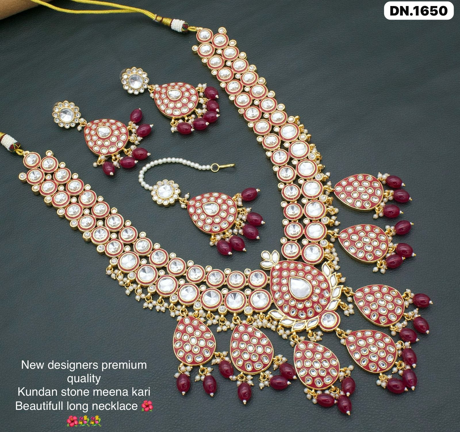 Zevar Necklace Maroon Kundan Meenakari Worked Long Necklace Set