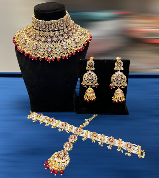 Zevar Necklace Mehroon Kundan Jewelry Collection: Exquisite Copper-Based Pieces in Rich Elegance
