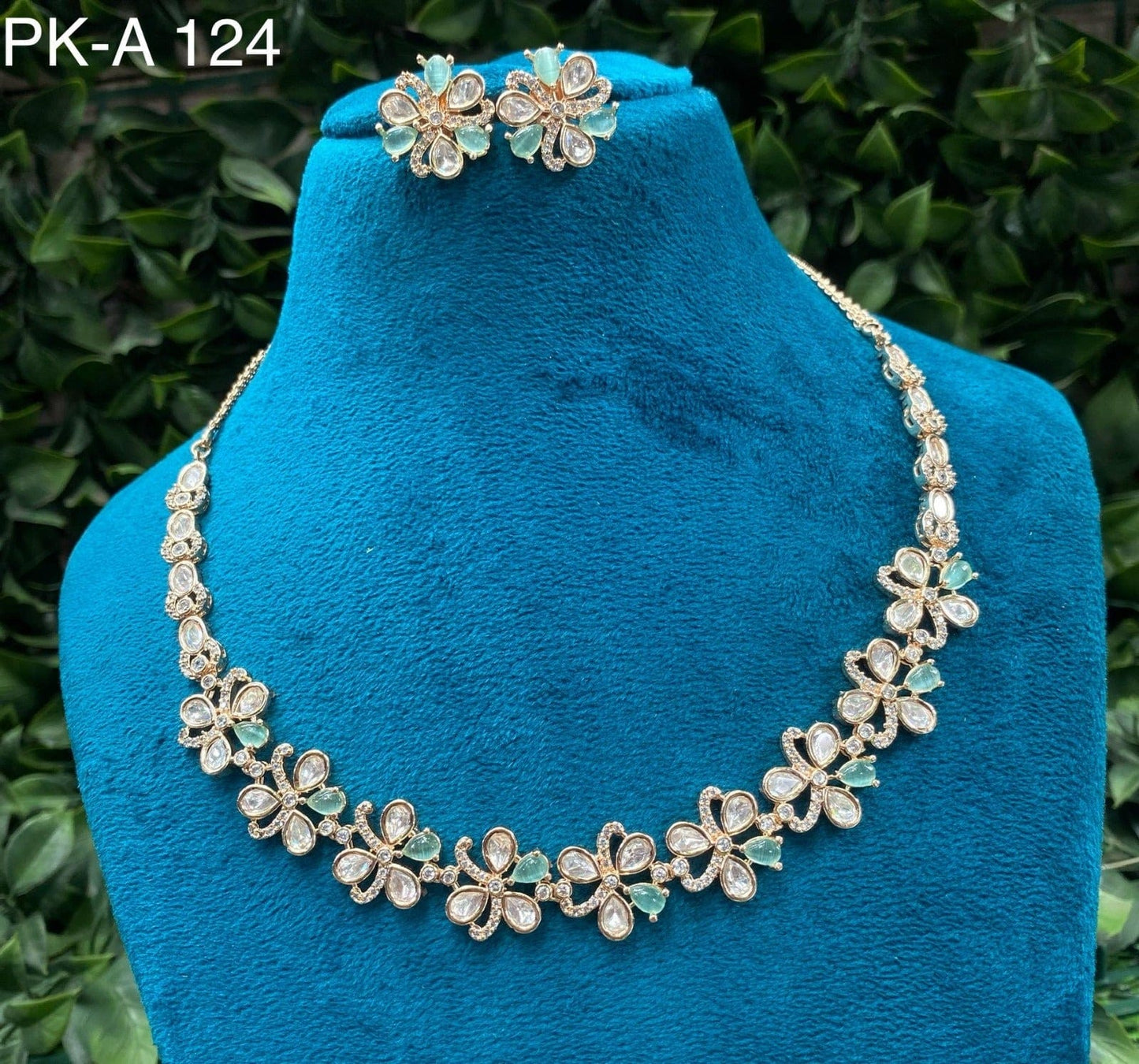 Zevar Necklace Mint Green AD Premium Choker Necklace - Bridal & Party Wear