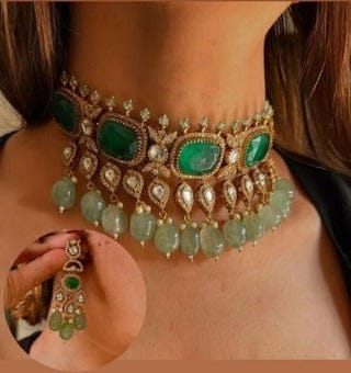 Zevar Necklace Mint Green Polki Uncut Kundan Choker Necklace - Traditional Indian Jewelry