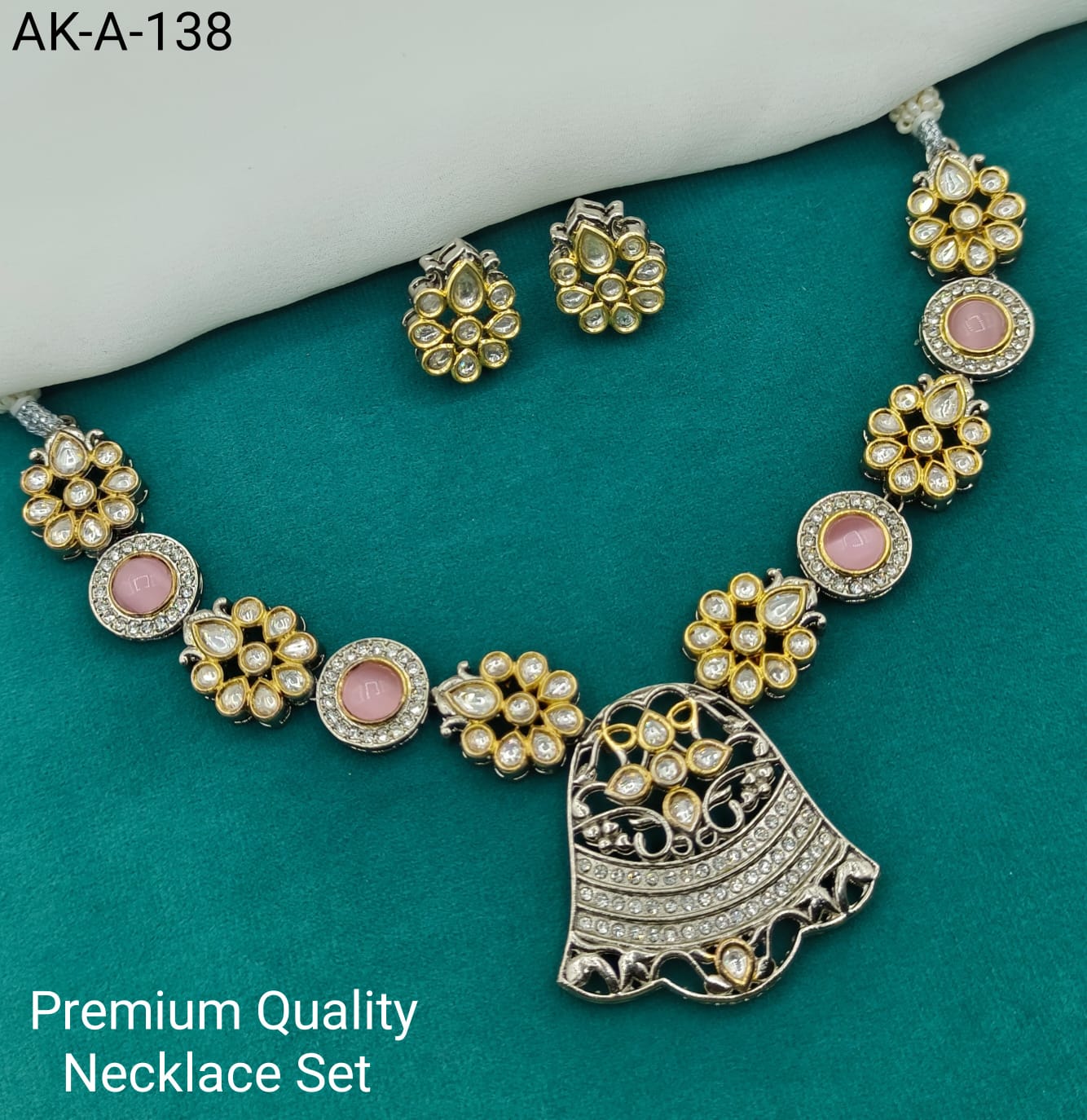 Zevar Necklace Pink Golden Kundan Choker Necklace | Premium Bridal Jewellery