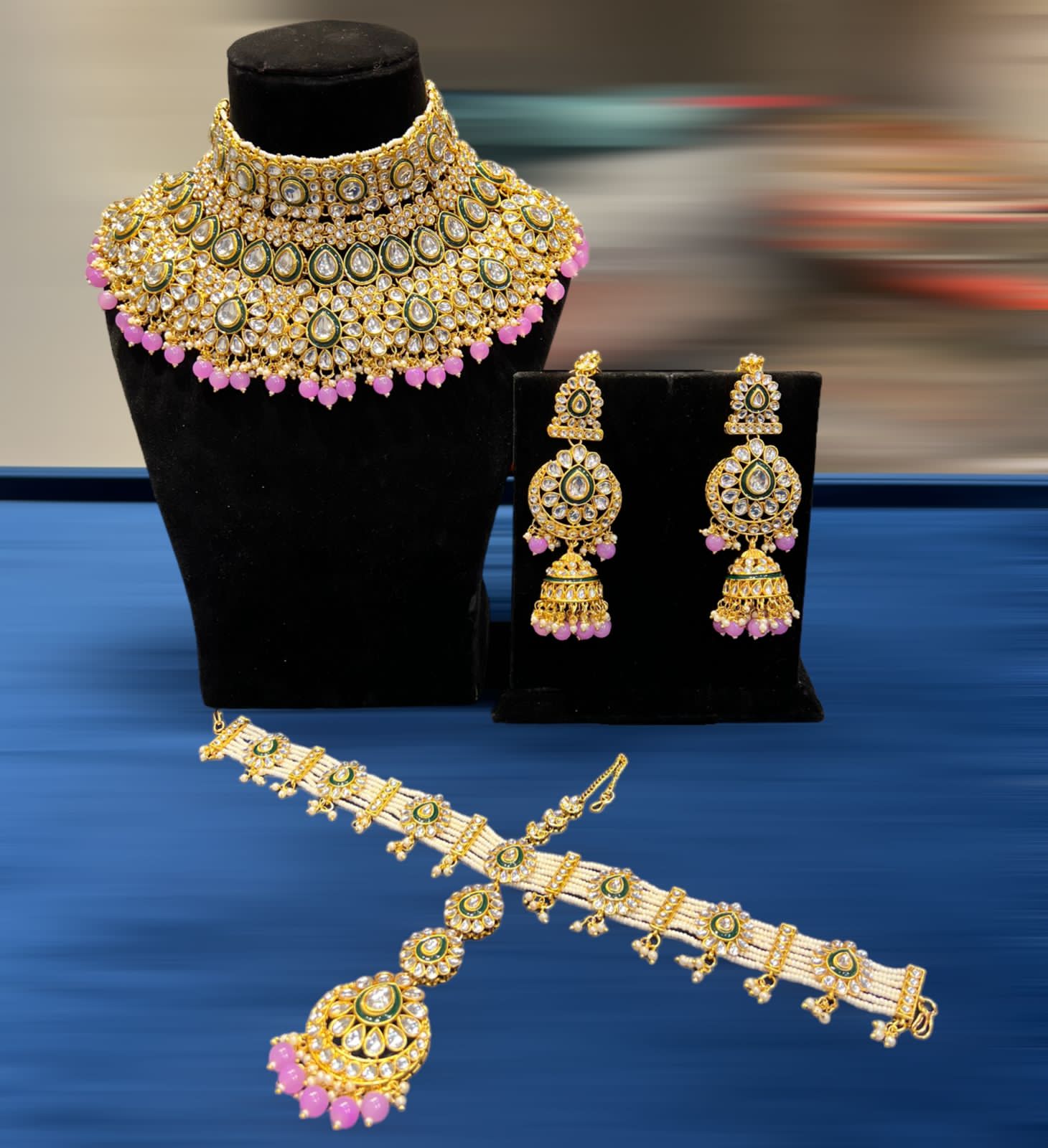 Zevar Necklace Pink Kundan Jewelry Collection: Exquisite Copper-Based Pieces in Delicate Elegance