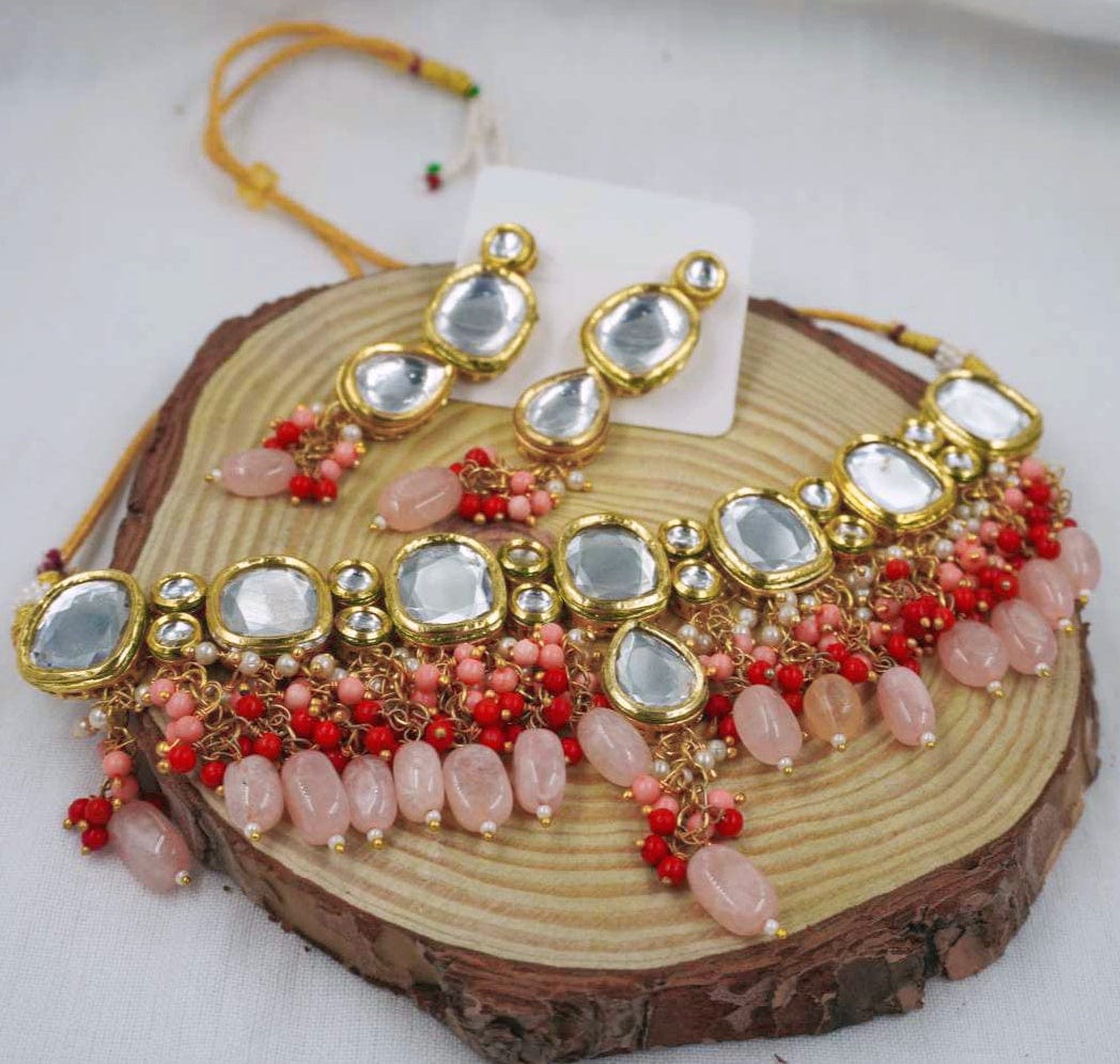 Zevar Necklace Pitch and Maroon Pearl Kundan Necklace Set - Special Occasion Jewelry