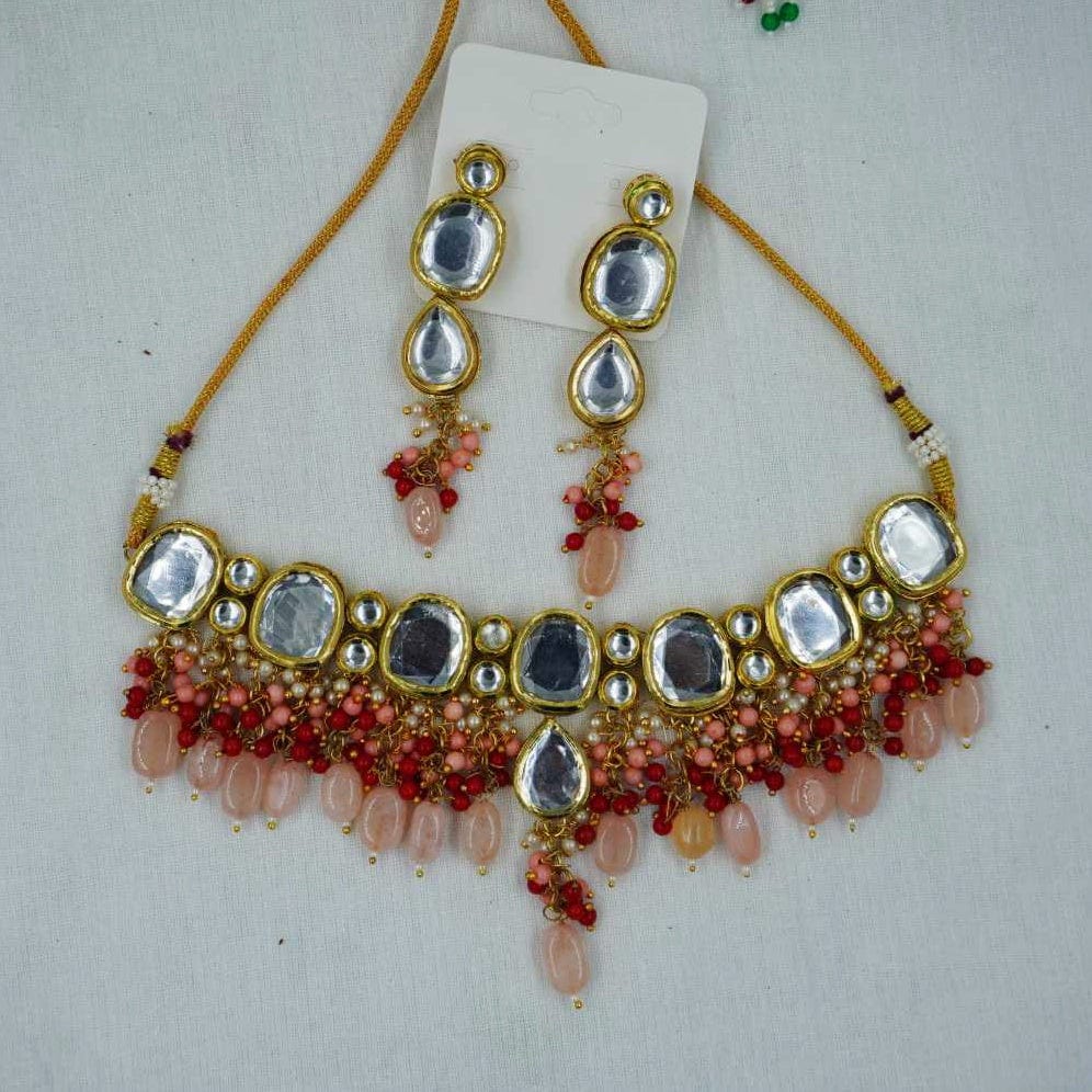 Zevar Necklace Pitch and Maroon Pearl Kundan Necklace Set - Special Occasion Jewelry