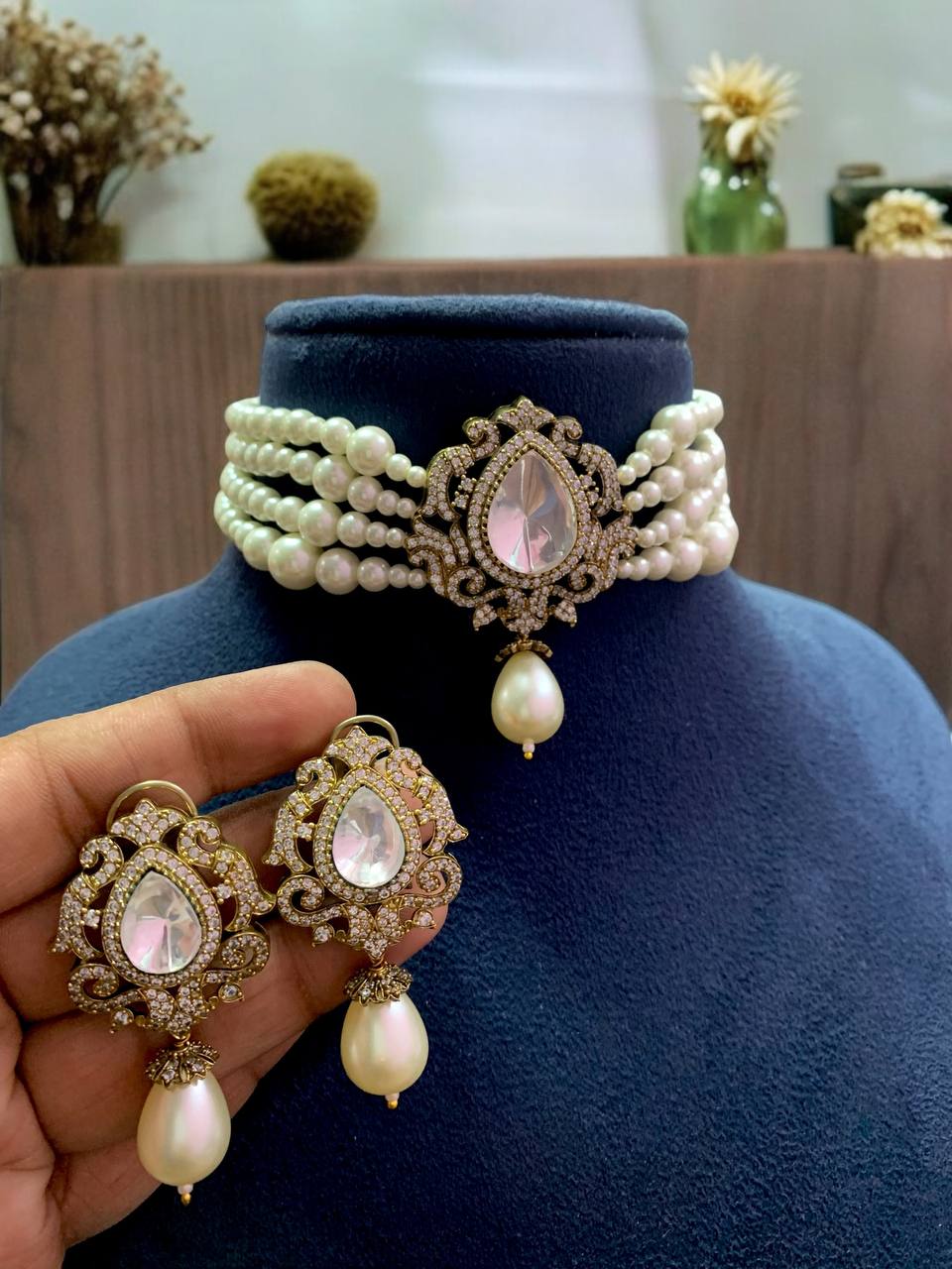 Zevar Necklace Polki Kundan Choker Necklace - Traditional Indian Bridal Jewelry