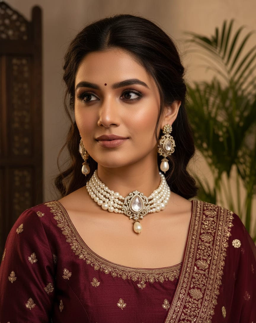 Zevar Necklace Polki Kundan Choker Necklace - Traditional Indian Bridal Jewelry