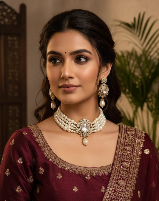 Zevar Necklace Polki Kundan Choker Necklace - Traditional Indian Bridal Jewelry