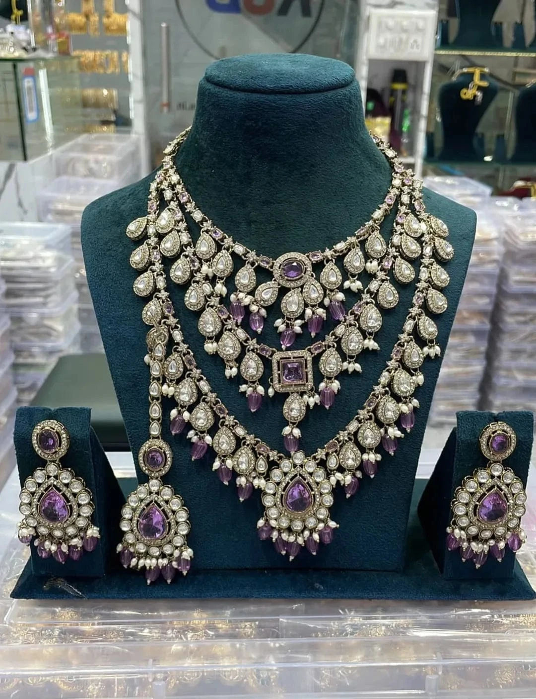 Zevar Necklace Purple Monzonite Stones Semi Bridal Set - Unique Engagement & Wedding Rings