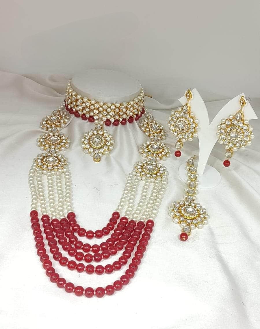 Zevar Necklace Red ZEVAR I Beautiful Pearl Beaded Jewellery Set