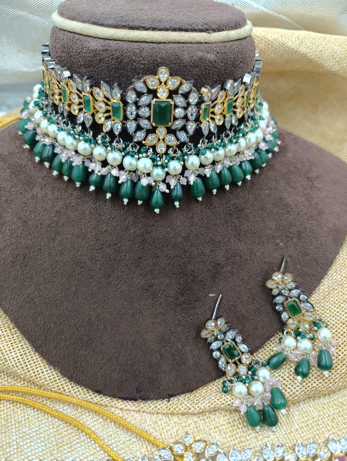 Zevar Necklace Set Exquisite Polki AD Choker Necklace Set | Bridal Jewellery