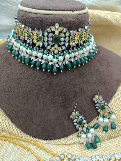 Zevar Necklace Set Exquisite Polki AD Choker Necklace Set | Bridal Jewellery