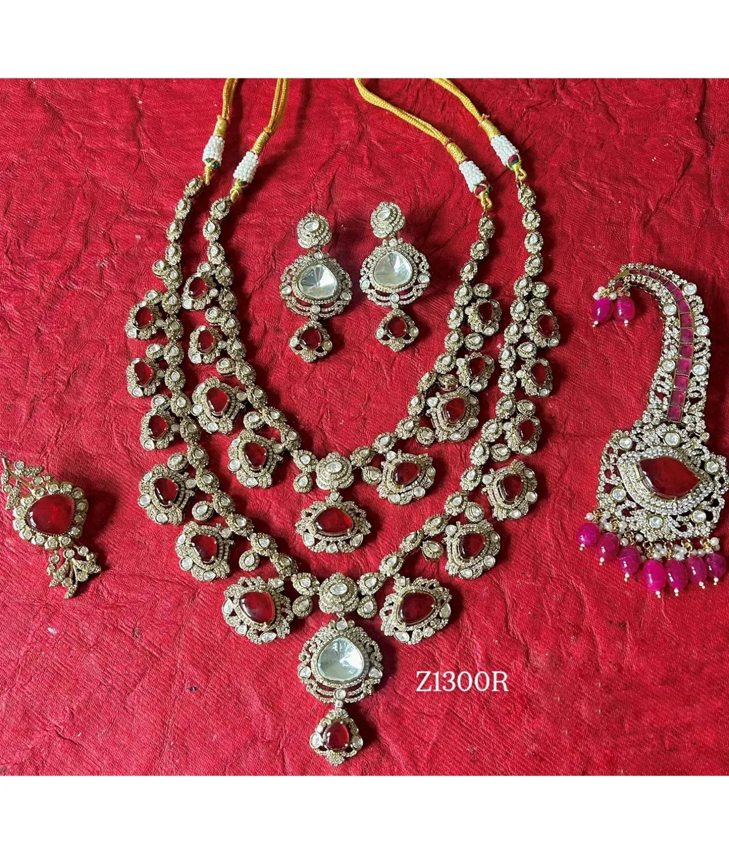 Zevar Necklace Set Maroon Ishan Khattar & Amrapali Jewels Inspired Ivory Luxe Bridal Necklace Set