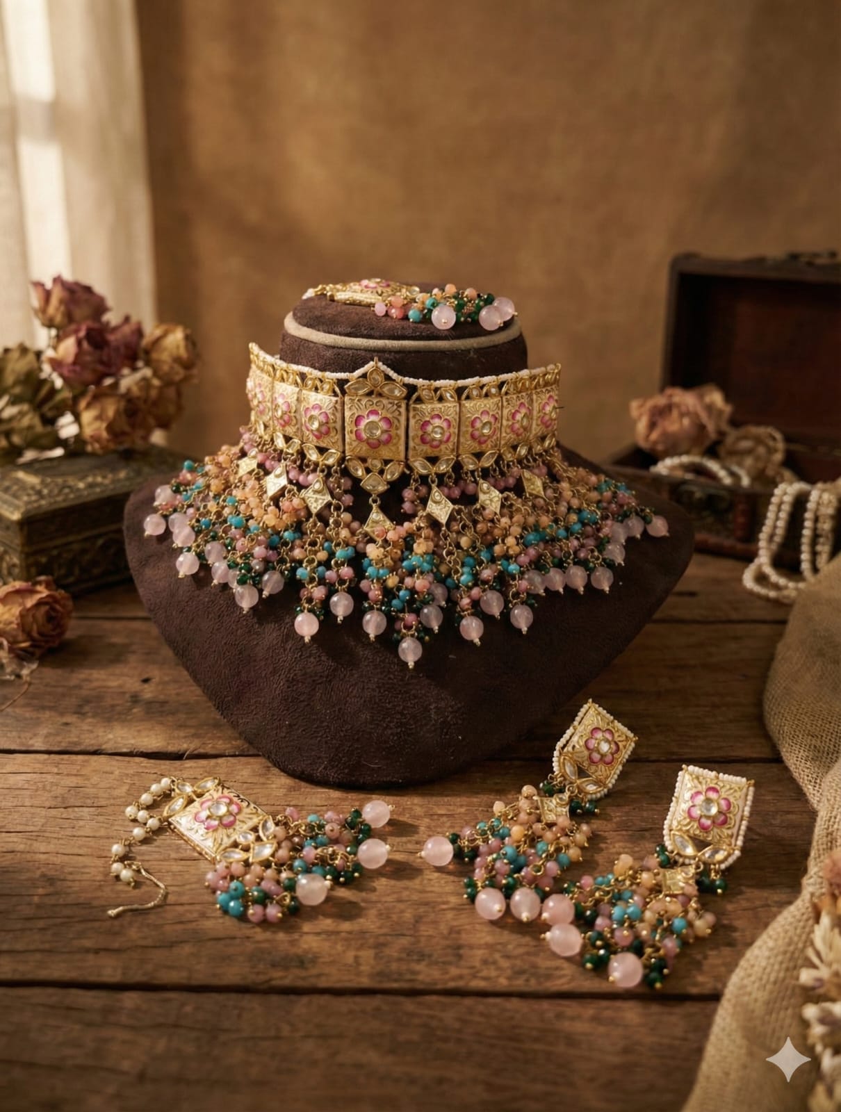 Zevar Necklace Set Meenakari Kundan Choker Necklace Set | Bridal Jewellery