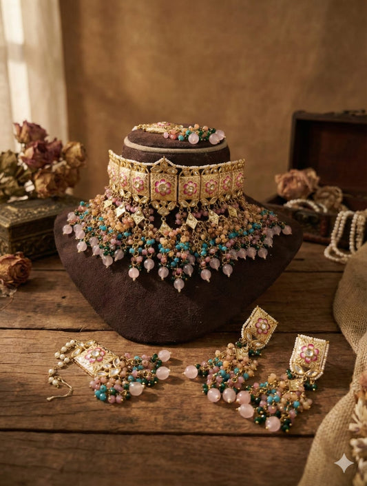 Zevar Necklace Set Meenakari Kundan Choker Necklace Set | Bridal Jewellery