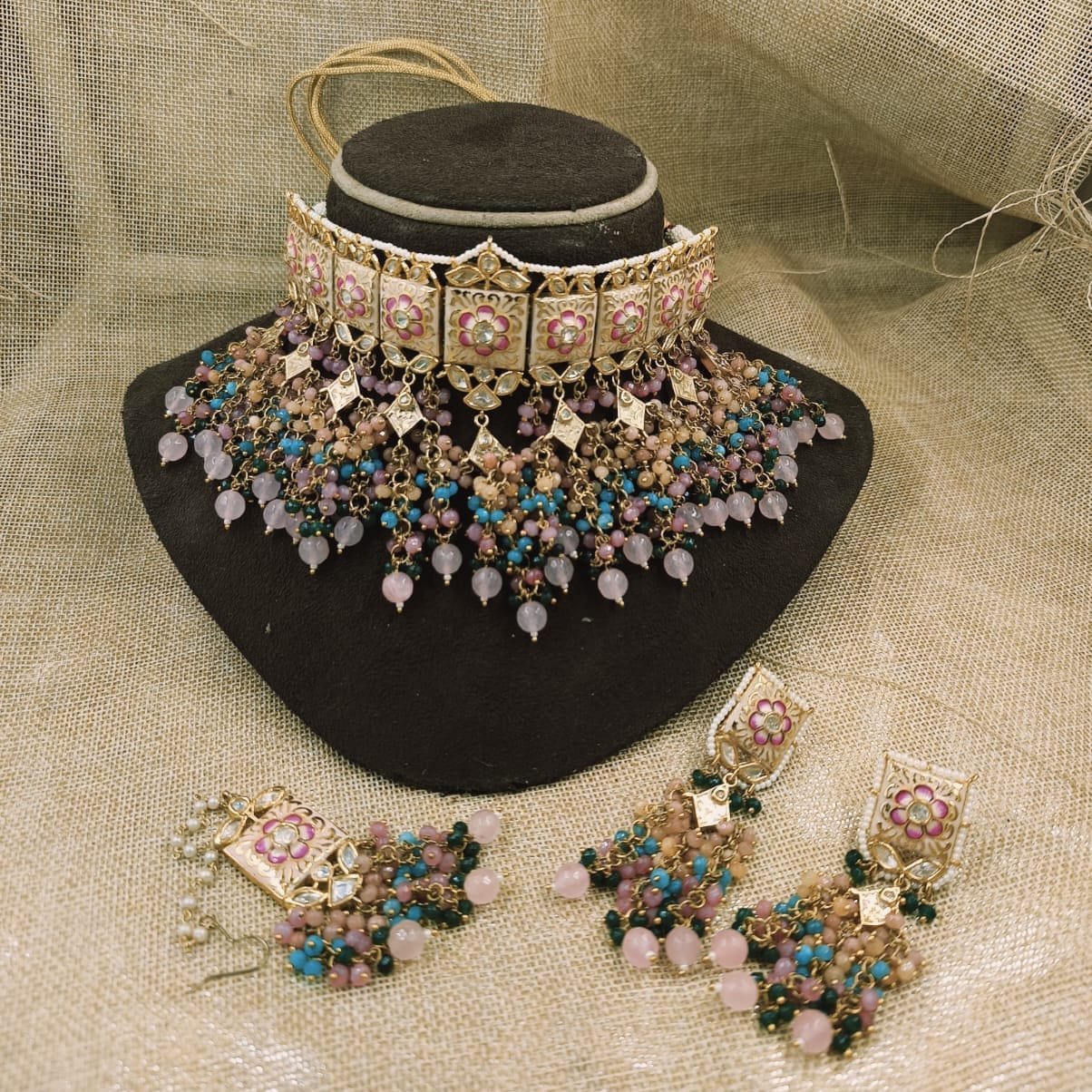 Zevar Necklace Set Meenakari Kundan Choker Necklace Set | Bridal Jewellery