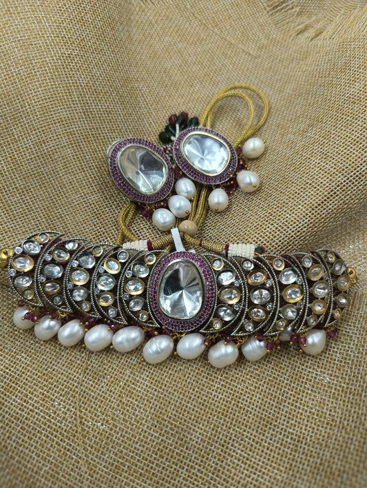 Zevar Necklace Set Polki Premium Choker Necklace Set - Exquisite Bridal Jewelry