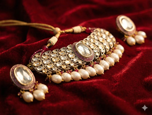 Zevar Necklace Set Polki Premium Choker Necklace Set - Exquisite Bridal Jewelry