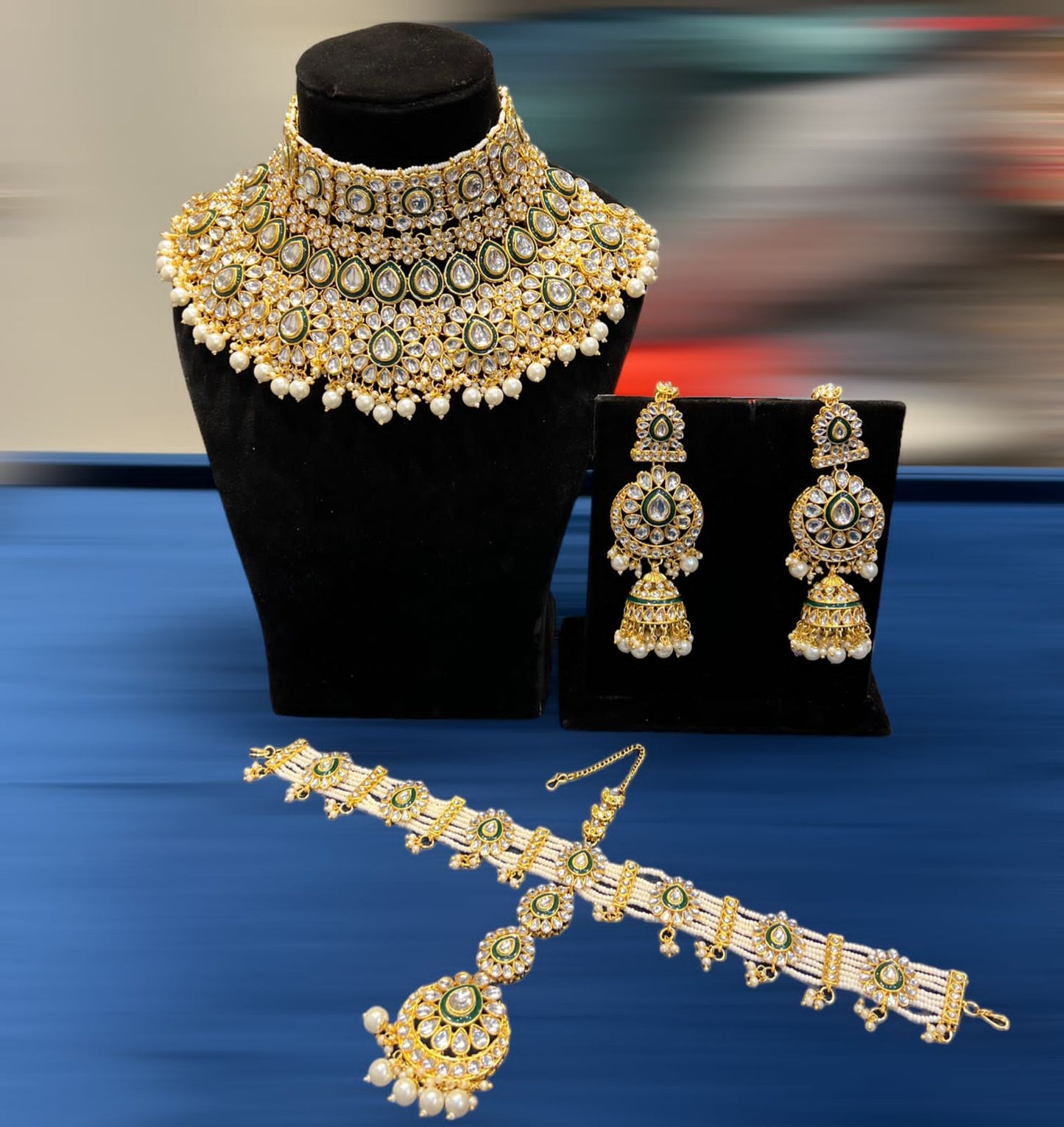 Zevar Necklace White Kundan Jewelry Ensemble: Exquisite Copper-Based Pieces in Pure Elegance