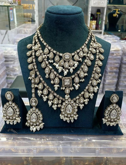 Zevar Necklace White Monzonite Stones Semi Bridal Set - Unique Engagement & Wedding Rings