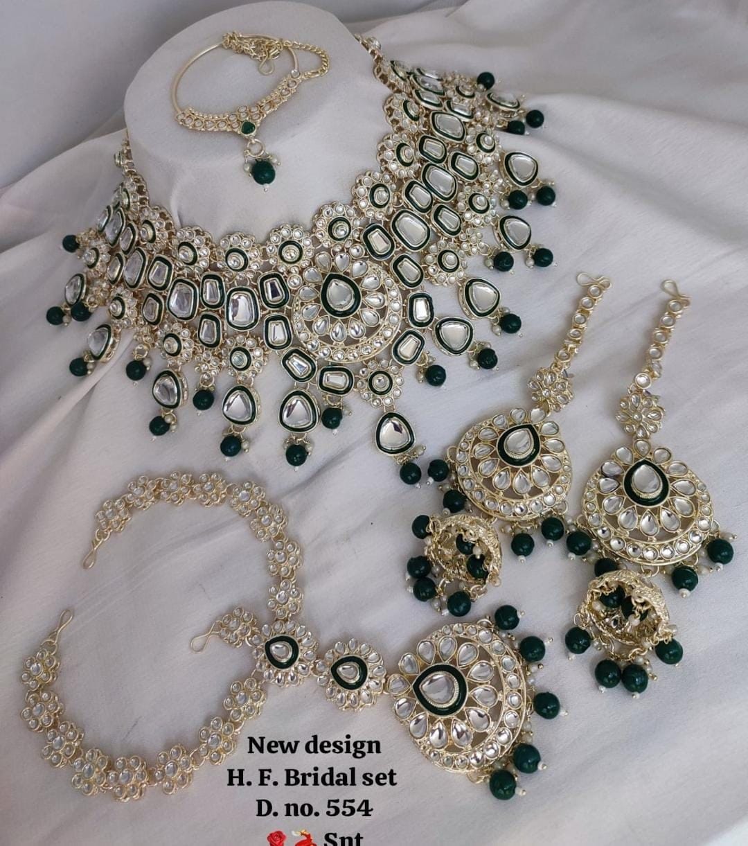 Zevar Necklaces Dark Green Kundan Semi Bridal Jewellery Set – Traditional Indian Jewelry Online