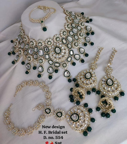 Zevar Necklaces Dark Green Kundan Semi Bridal Jewellery Set – Traditional Indian Jewelry Online