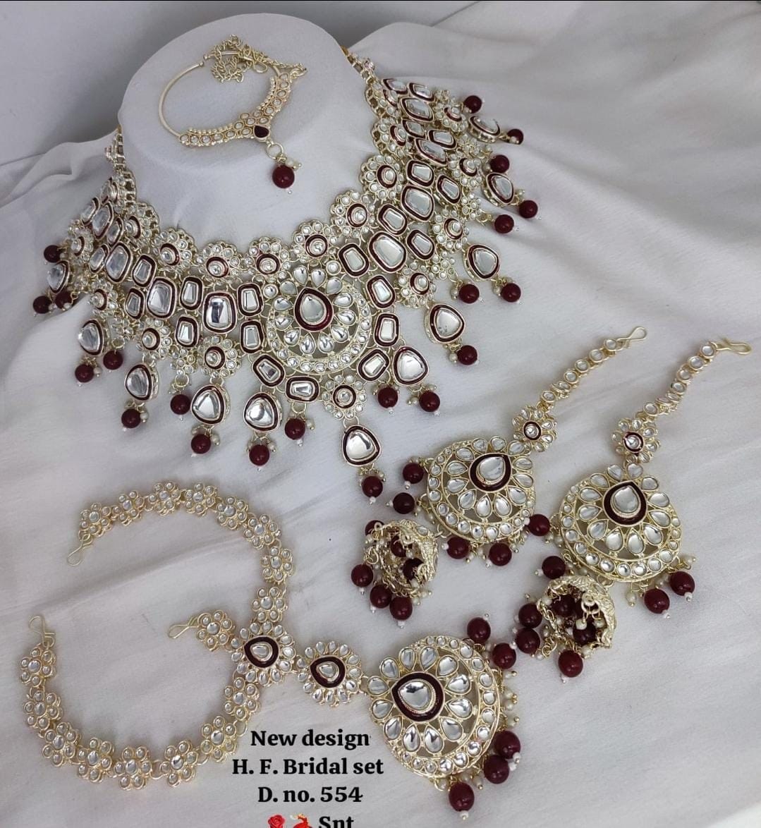 Zevar Necklaces Maroon Kundan Semi Bridal Jewellery Set – Traditional Indian Jewelry Online