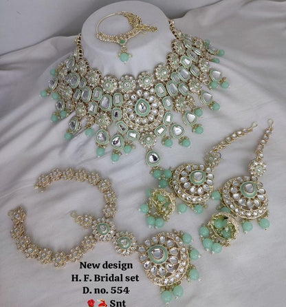 Zevar Necklaces Mint Green Kundan Semi Bridal Jewellery Set – Traditional Indian Jewelry Online
