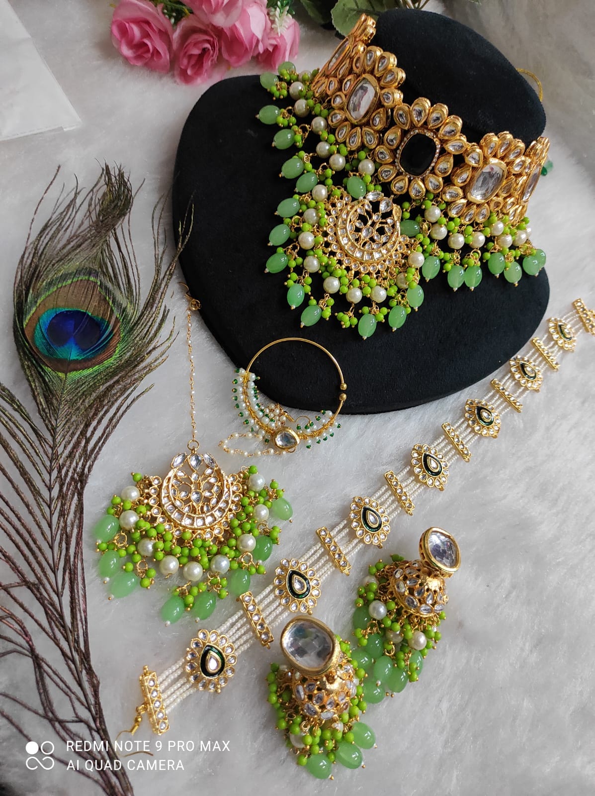 Zevar Necklaces Peacock Green Kundan Choker Set | Elegant Bridal Jewellery