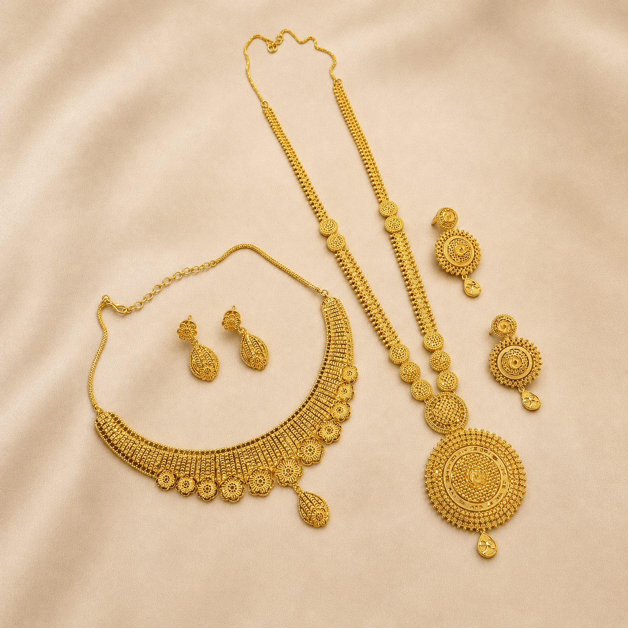 Zevar One Gram Gold Jewellery Set Traditional One Gram Gold Plated Necklace & Long Haar Combo Set