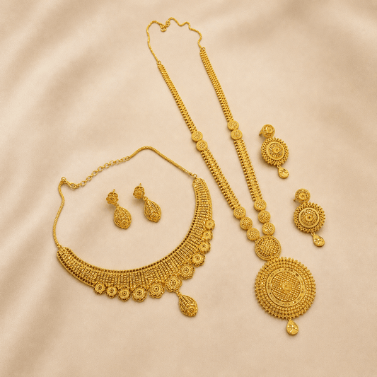 Zevar One Gram Gold Jewellery Set Traditional One Gram Gold Plated Necklace & Long Haar Combo Set