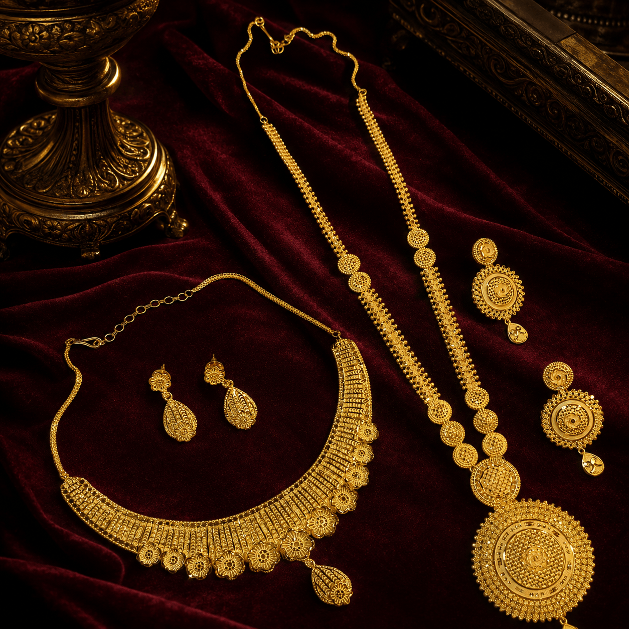 Zevar One Gram Gold Jewellery Set Traditional One Gram Gold Plated Necklace & Long Haar Combo Set