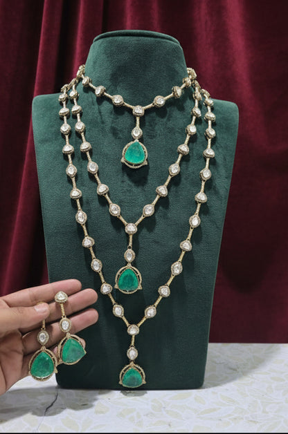 Zevar Pulki with layered Necklace Set Pulki And Emerald Layered Necklace Set