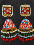 Zevar Red Meenakari Jhumka Earrings | Traditional Kundan Pearl & Beaded Jhumki for Women