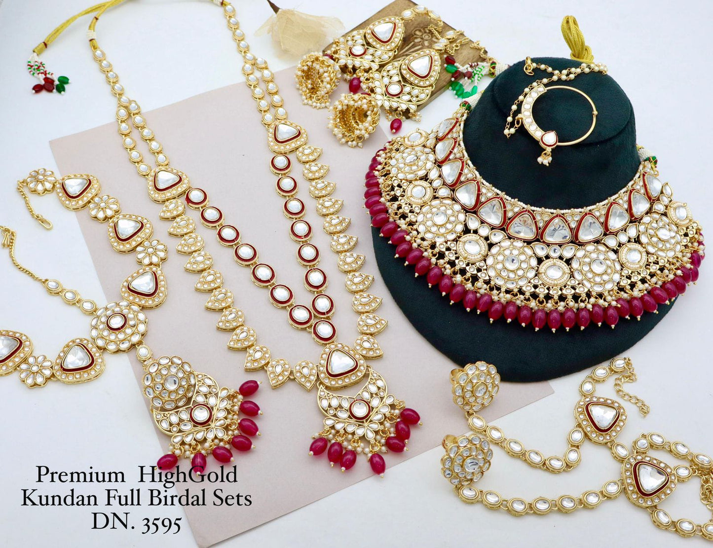 Zevar Red Premium High Gold Kundan Full Bridal Jewelry Set for Wedding