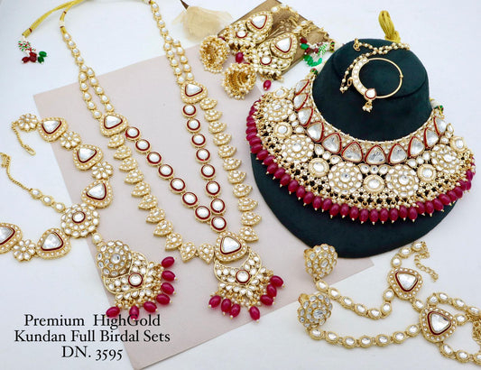 Zevar Red Premium High Gold Kundan Full Bridal Jewelry Set for Wedding