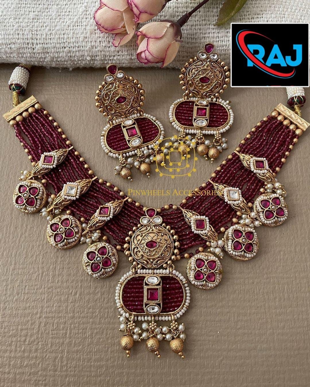 Zevar Red Trendy Kundan Stone Choker Necklace Set
