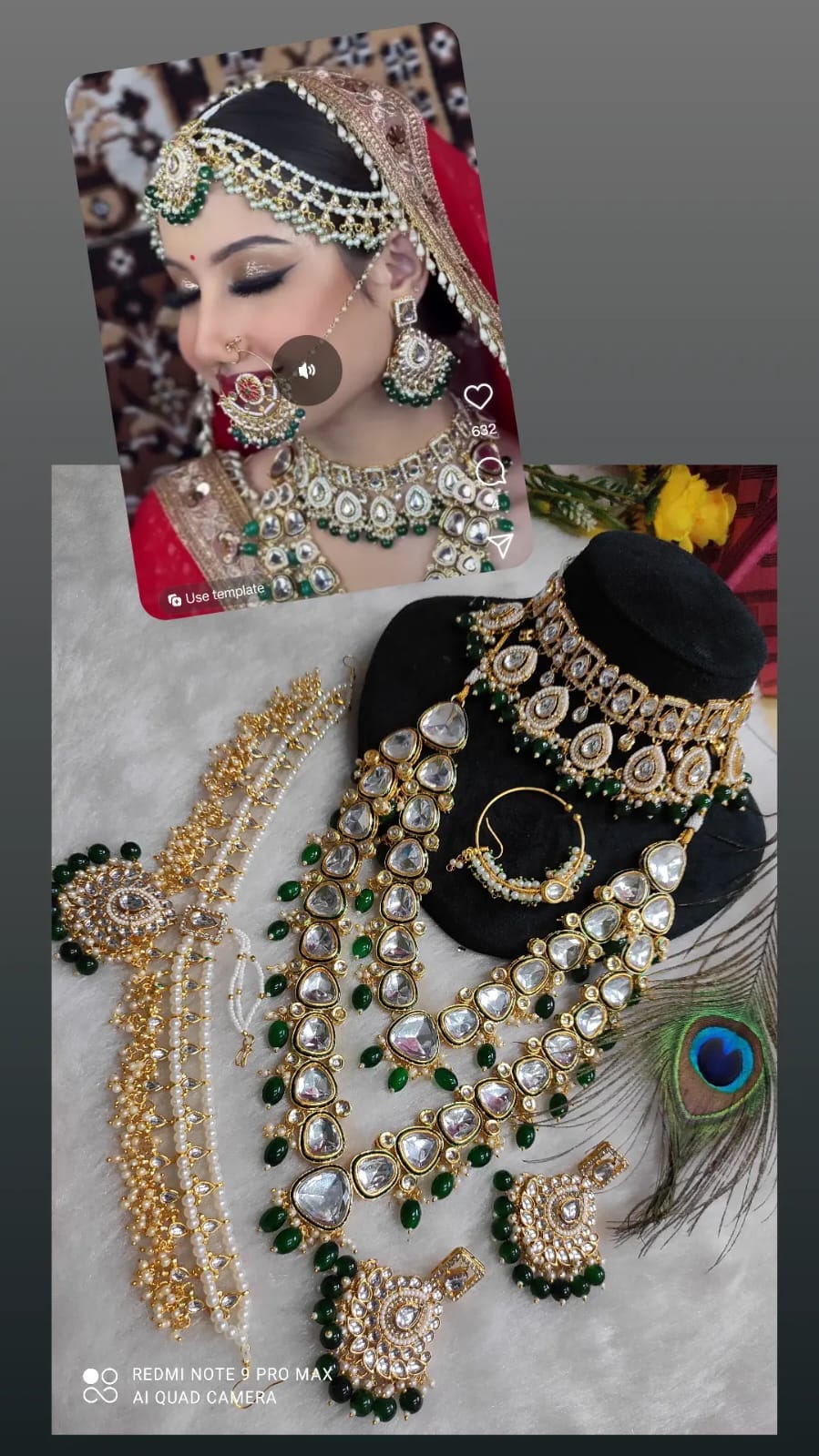 Zevar Regal Green Kundan Full Bridal Jewelry Set