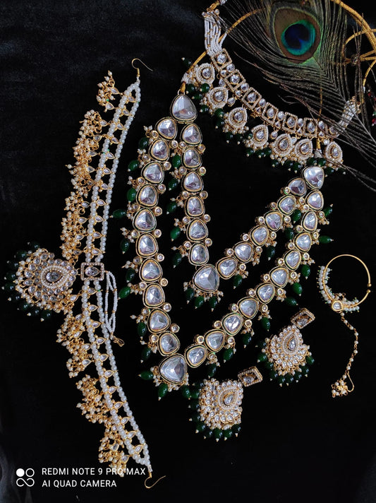 Zevar Regal Green Kundan Full Bridal Jewelry Set