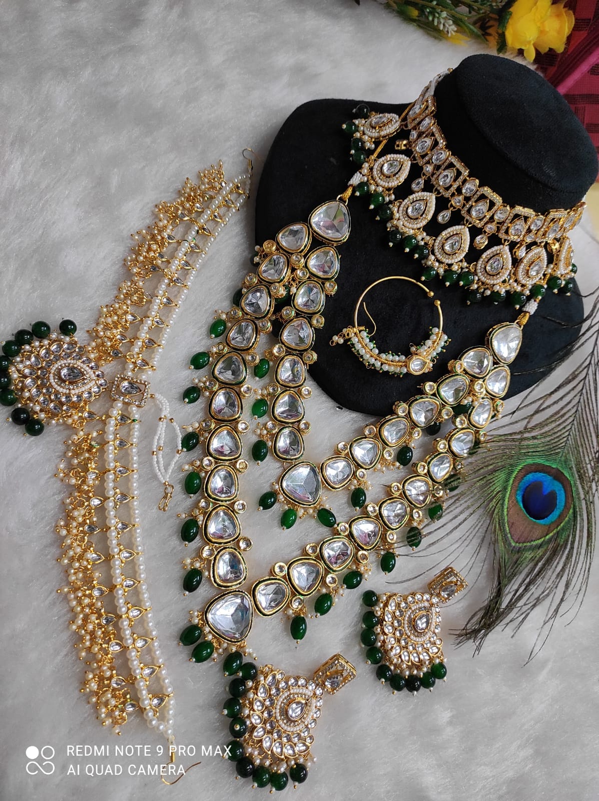 Zevar Regal Green Kundan Full Bridal Jewelry Set