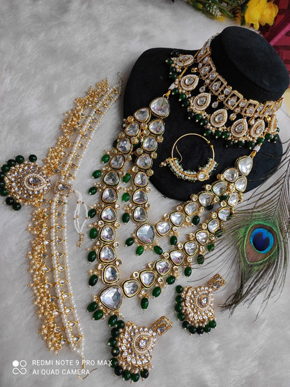 Zevar Regal Green Kundan Full Bridal Jewelry Set