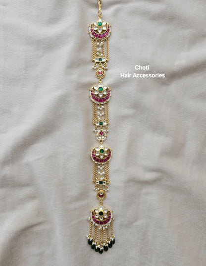 Zevar Regal Pachi Kundan Choti Hair Accessory – Ruby Green & Pearl